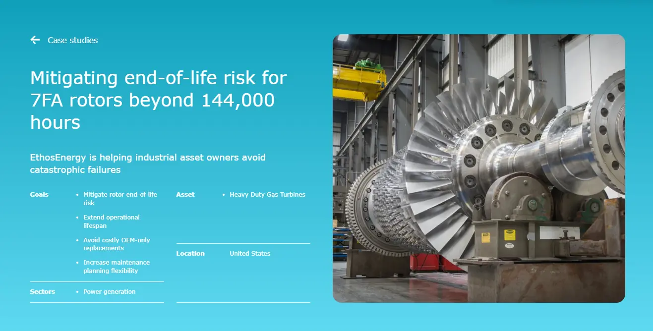 EthosEnergy customer case study about extending rotor life