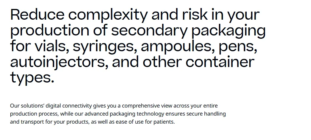 Public Körber website copy explaining secondary pharmaceutical packaging