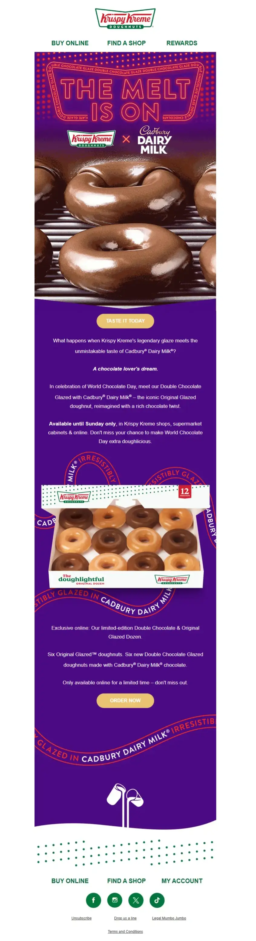 Krispy Kreme email launching its Cadbury Dairy Milk collaboration