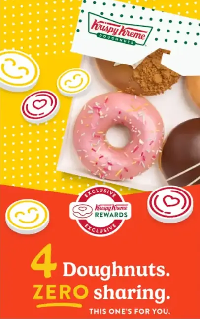 Krispy Kreme Rewards email promoting four doughnuts for four pounds
