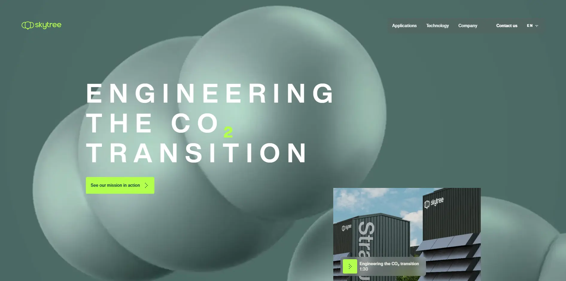 Skytree website hero introducing the CO2 transition